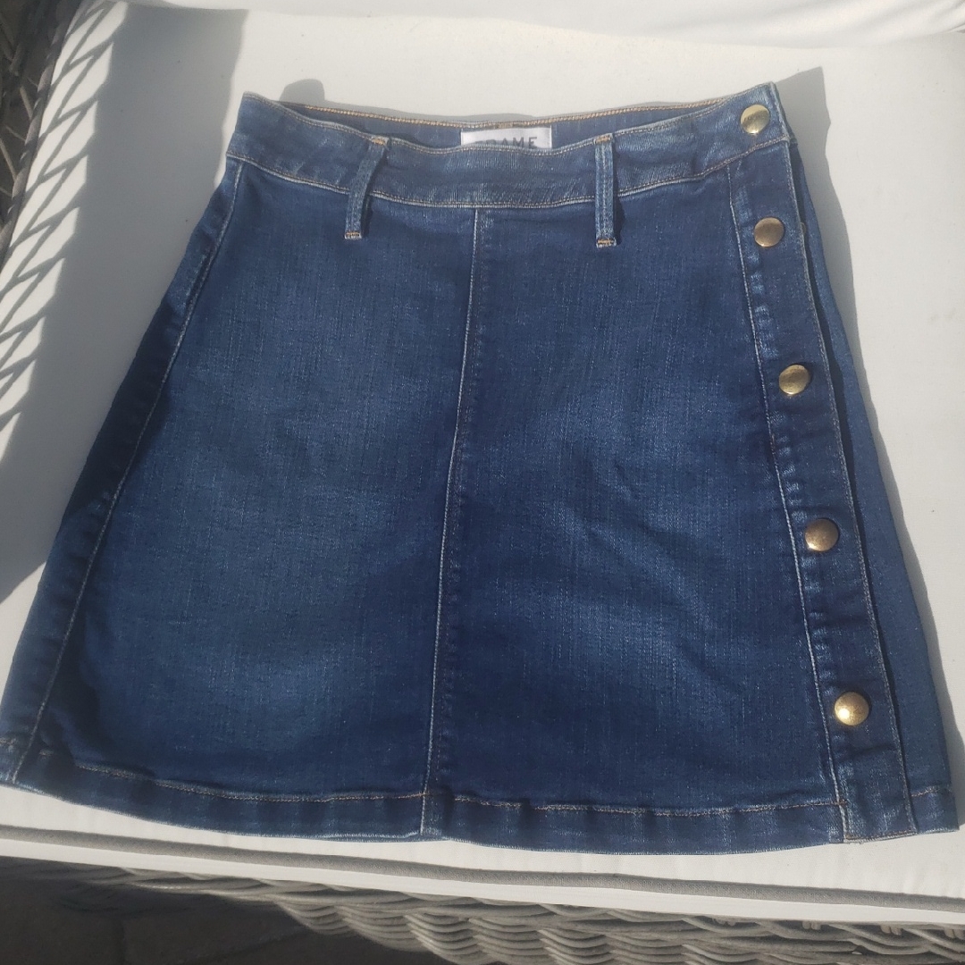 Frame Denim Skirt With Gold Button Detail